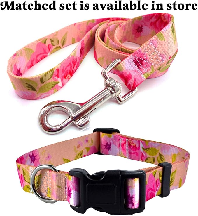 Dog Collar with Bohemia Floral Tribal Geometric Patterns - Soft Ethnic Style Collar Adjustable for Small Medium Large Dogs（Pink Rose,L）