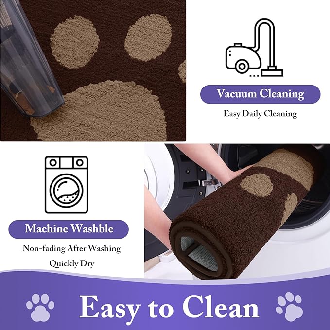 Buganda Dog Door Mat for Muddy Paws, Absorbent Dirt Trapper Non Slip Indoor Doormats, Washable Low-Profile Mat for Mud Dogs, Entryway Carpet for Inside Floor (36x24 Inches, Brown)