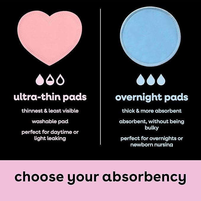 Bamboobies Nursing Pads, Reusable and Washable for Daily Use, Leak-Proof Pads for Breastfeeding, 4 Pads