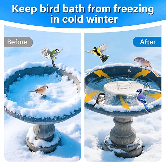 100W Bird Bath Heater, Birdbath Heaters for Outdoor Bird Bath Water Heater in Winter Submersible Thermostat Control, Heated Bird Bath Deicer for Outside Bird Chicken Poultry Livestock (White)