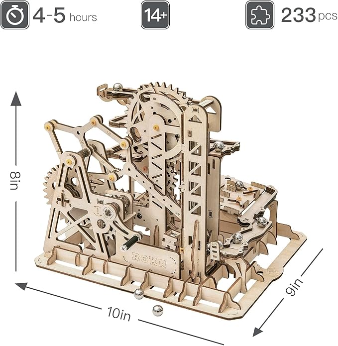 ROKR 3D Wooden Puzzles Marble Run Set - Mechanical Model Kit for Adults DIY Roller Coaster Toys Gifts for Boys/Girls (Marble Fortress)