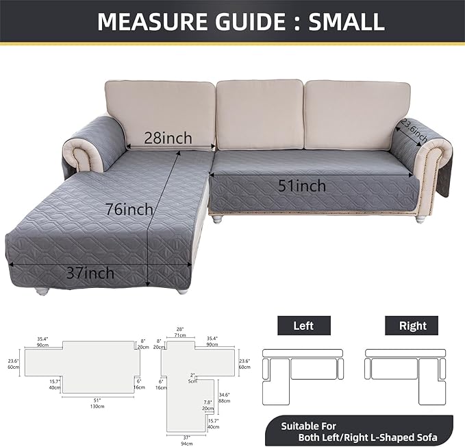 ele ELEOPTION 100% Waterproof 2 Piece Couch Cover Pet Blanket Sectional L Shape Sofa Cushion Cat Dog Bed Cover (Chaise Lounge + 2 Seat Covers) Coffee