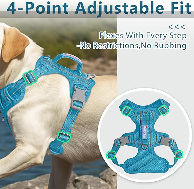 BARKBAY Dog Harness No Pull with ID Tag Pocket - Heavy Duty, Reflective, Easy Control for Large Dogs(Ocean Blue,L)