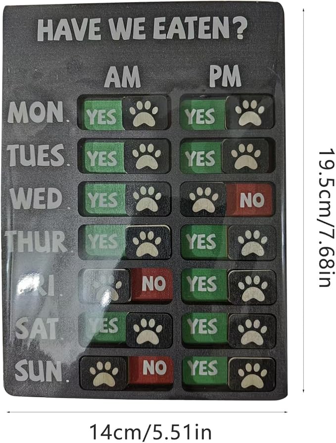Large Pet Feeding Monitor Board Wood Composite Clear Indicators for Daily and Weekly Tracking Wooden Sign