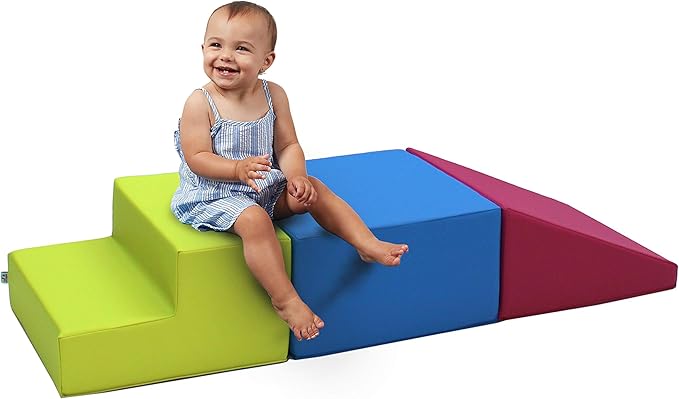 Factory Direct Partners - 11618-LMRS SoftScape Toddler Playtime Climber, Indoor Active Play Structure for Toddlers and Kids, Safe Soft Foam for Crawling and Sliding (3-Piece Set) - Lime/Raspberry