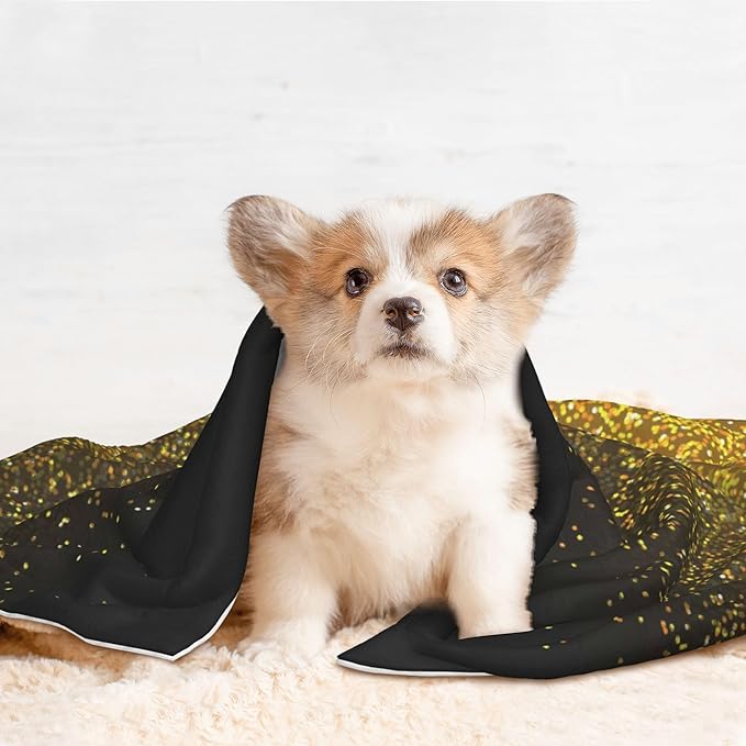 Waterproof Dog Blanket Soft Pet Blanket for Puppy Cat, Fleece Cat Throw Blankets for Furniture Bed Couch Sofa Reversible - Gold Glitter Gradient