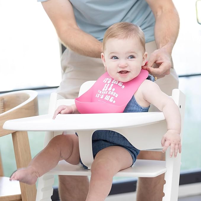 Baby Bib for Eating by Bella Tunno, Waterproof Silicone Bib with Large Food Catcher, Adjustable Fit for Babies 4-12 months & Toddlers 1-3 Years, Boys & Girls, It’s Me Hi