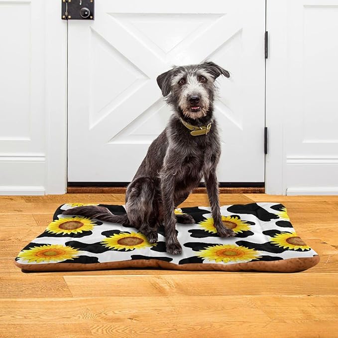 Milk Cow Print Sunflower Pet Bed Cute Dog Bed Mat Absorbing Non Slip Pad Pet Sleeping Mat for Small, Medium, and Large Dogs Puppy Cat 24 in x 18 in