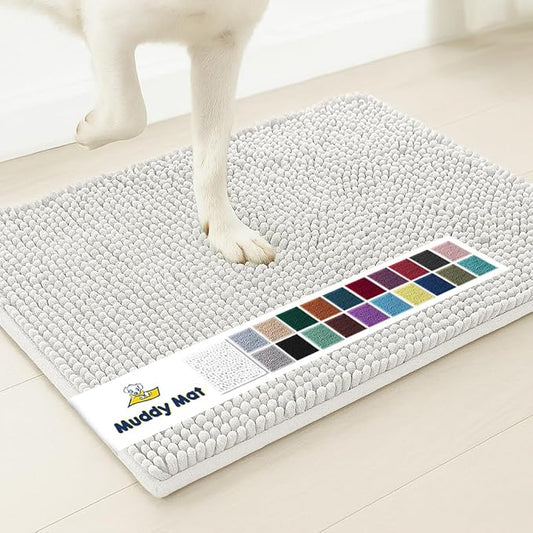 Muddy Mat® | Super Absorbent Door Mat Indoor, Microfiber Quick Dry Chenille Entryway Rug, Non-Slip Front Door Mat, Indoor Mats for Entryway, Machine Washable Pet Rug, White 48"x72"