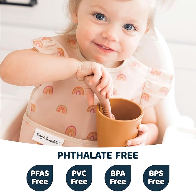 Tiny Twinkle Mess Proof Baby Bib - Waterproof & Lightweight Baby-Led Weaning Apron | 100% Recycled Polyester, Easy Clean & Machine Washable (Cotton Candy, Small 6-24 Months)