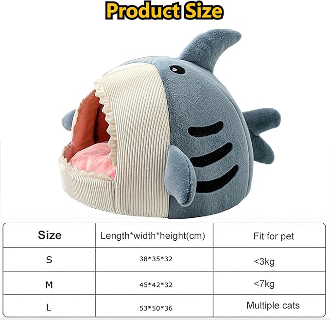 Shark Cat House, Shark Shaped Kennel, Kitten Bed Hideout House, Covered Shark Head Shaped Indoor Pet Nest for Cat, Small Dogs (Grey, M(17 * 16 * 12.6 in))
