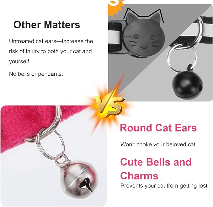 2 Pcs Pink Cat Collar with Bow Bells Breakaway Cat Bowtie Collar with Bell Safety Buckle Cats Collars for Girl Cats Adjustable Soft Cute Kitten Collars for Kitten