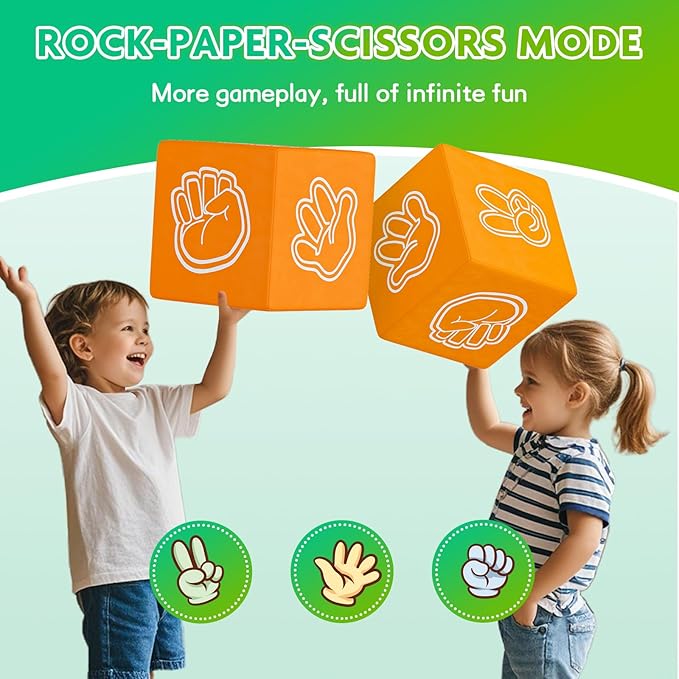 UMOMO 6 PCS Foam Climbing Blocks for Toddlers, Dice & Rock-Paper-Scissors Game Modes, Colorful Modular Play Set for Kids - Safe Indoor Activity Toy for Preschool Playroom (Orange-Yellow)