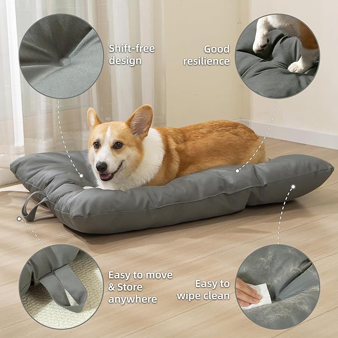 Chew Resistant Waterproof Dog Bed for Medium Dogs - Durable 35"x22" Kennel Pad with Soft Plush Filling, Machine Washable Crate Mat for Aggressive Chewers, Indoor Outdoor Pet Bed, Gray