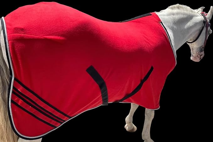 Majestic Ally Anti Pill Fleece Horse Blanket/Sheet with Silver Braided Rope (Red, 76)