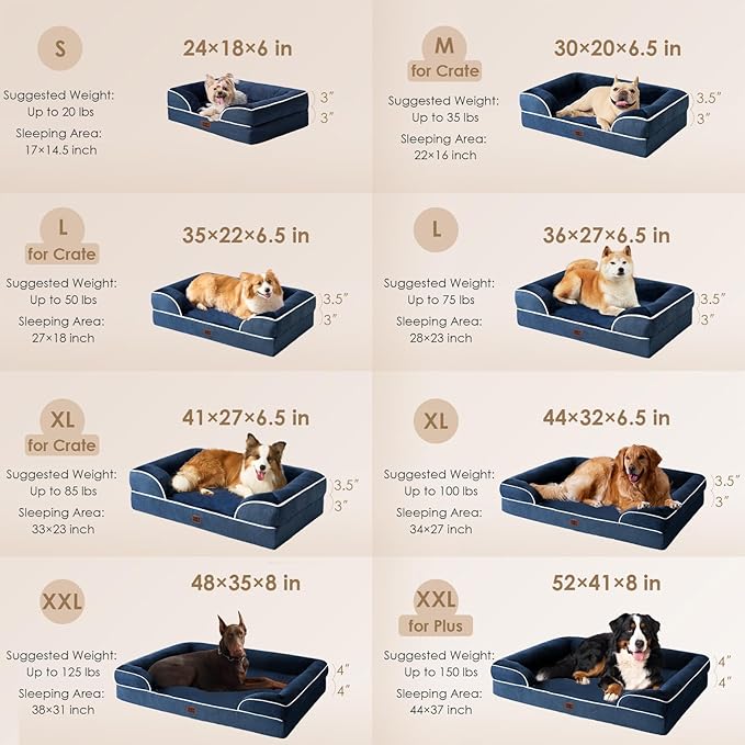 EHEYCIGA Orthopedic Dog Bed for Small Dogs, Waterproof Memory Foam Small Dog Beds with Sides, Non-Slip Bottom and Egg-Crate Foam Medium Pet Couch Bed with Washable Removable Cover, Navy