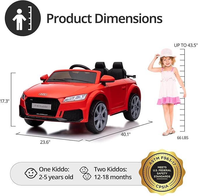 Kids Electric Car, Licensed Audi 6V Kids Ride on Toy Car for Toddlers with Remote - Red