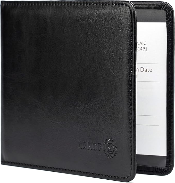 CANOPUS Car Registration and Insurance Holder, PU Leather Card Holder, Vehicle Glove Box Organizer for Auto, SUV, Truck and Motorcycle, Black