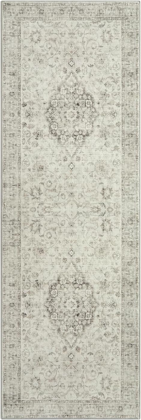LIVEBOX Washable 2x6 Runner Rug for Bathroom, Non Slip Kitchen Mats for Floor Entryway, Boho Indoor Front Door Mat Low-Pile Runners for Hallways, Farmhouse Rugs for Bath Laundry, Taupe