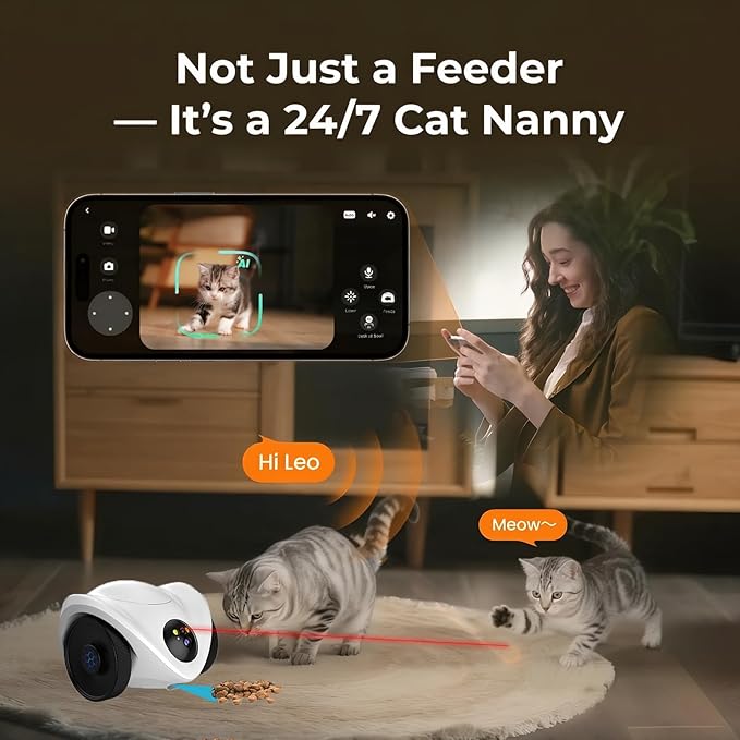 Robot Pet Camera with One-Tap Treat Dispensing | Mobile 360° Monitor, 2-Way Audio, and Smart Tracking | No Monthly Fees, Dual Cameras, Long Battery Life for Pet Care