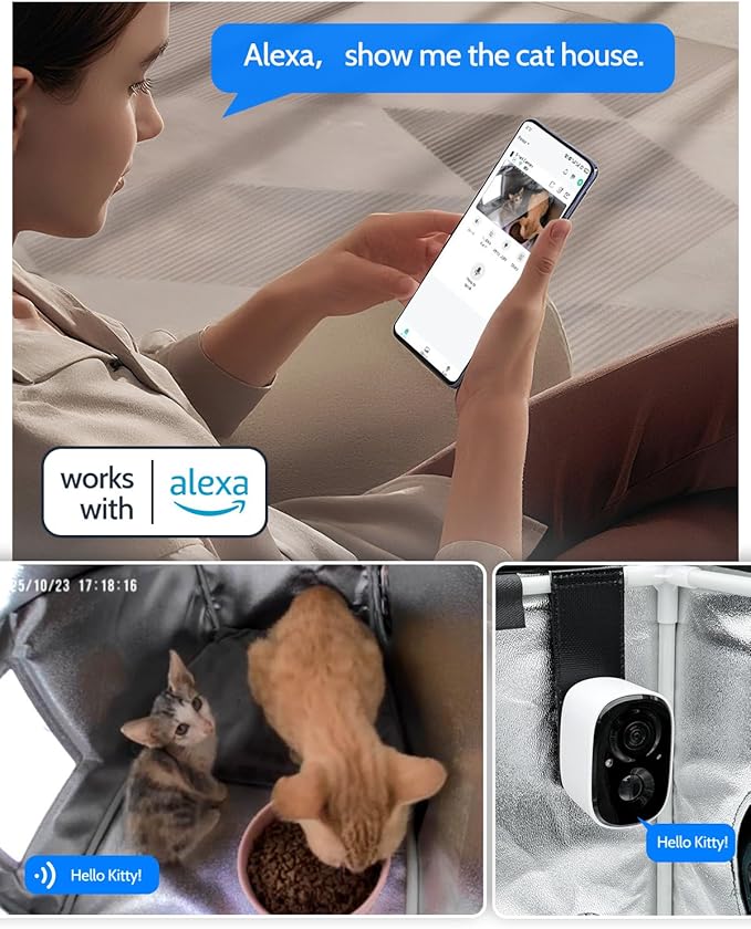rolimate Wireless Solar Smart Pet Camera for Outdoor cat House, IP65 Weatherproof, Motion Detection, 2-Way Audio, Night Vision, SD Local & Cloud Storage, Compatible with Alexa (2)