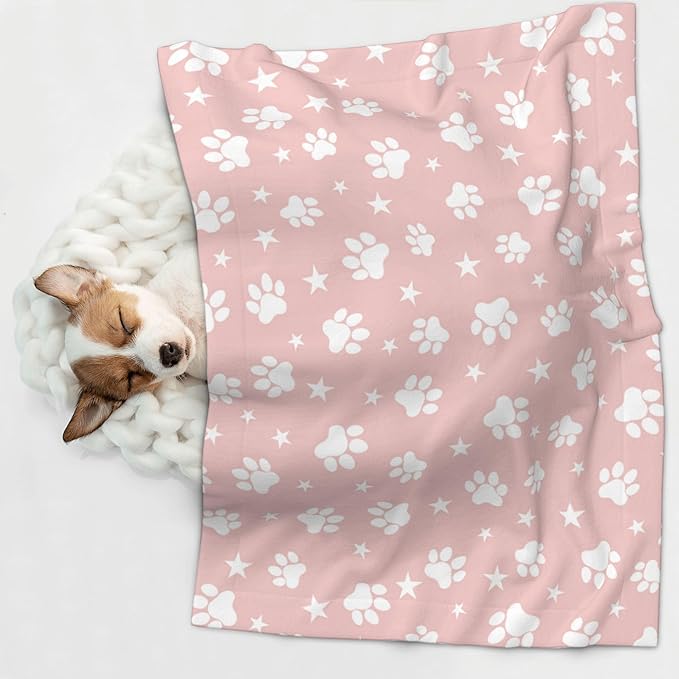 Pink Throw Blanket - Paw Print Blanket for Dog Cat Pet Blankets 23x16 for Couch Sofa Bed