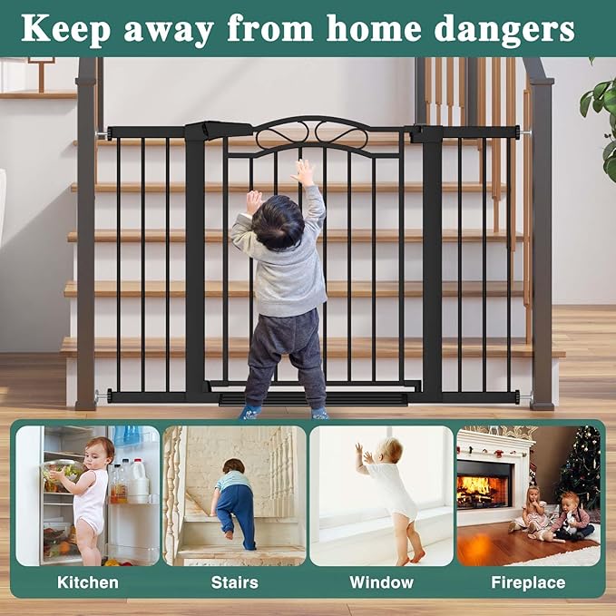 Fairy Baby 70.9"-76.3" Extra Wide Baby Gate for Stairs Doorways, Pressure Mount Pet Gate Auto Close Safety Child Gate, Long Large Dog Gate Indoor for House, 71 72 73 74 75 76 Inches Wide, Black
