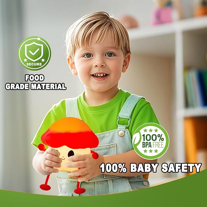 Mushroom Night Light for Kids, Cute Silicone Night Light, 7 Adjustable Color Breathing Mushroom Lamp, Rechargeable USB LED Touch Light for Children's Room Decor, Christmas Birthday Gift (Red)