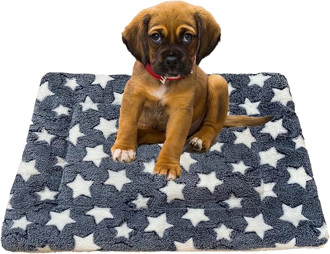 iMaylex Soft Pad Dog Bed Mat, Thicken Warm, Star Pattern, Reversible, Fluffy Pet Dog Sleeping Mattress, Blue, Small