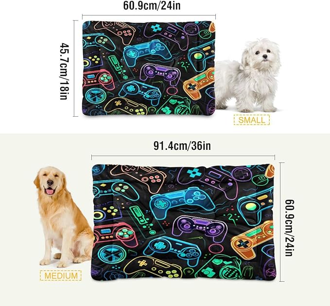 Colorful Video Game Controllers Dog Bed Cat Bed, Rectangle Comfortable Pet Bed, Ultra Soft Calming Dog Bed for Small Medium Large Dogs, 36x24in