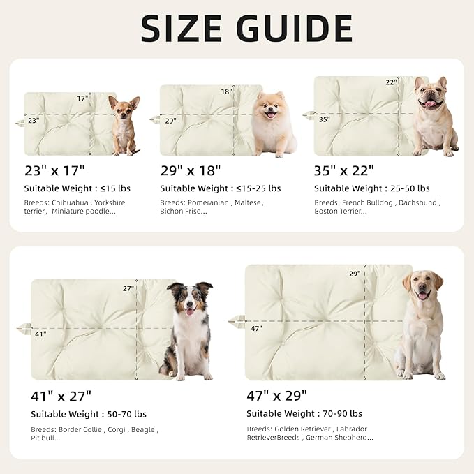 Chew Resistant Dog Bed for Medium Dogs - Durable 35"x22" Kennel Pad with Soft Plush Filling, Machine Washable Crate Mat for Aggressive Chewers, Indoor Outdoor Pet Bed, Beige
