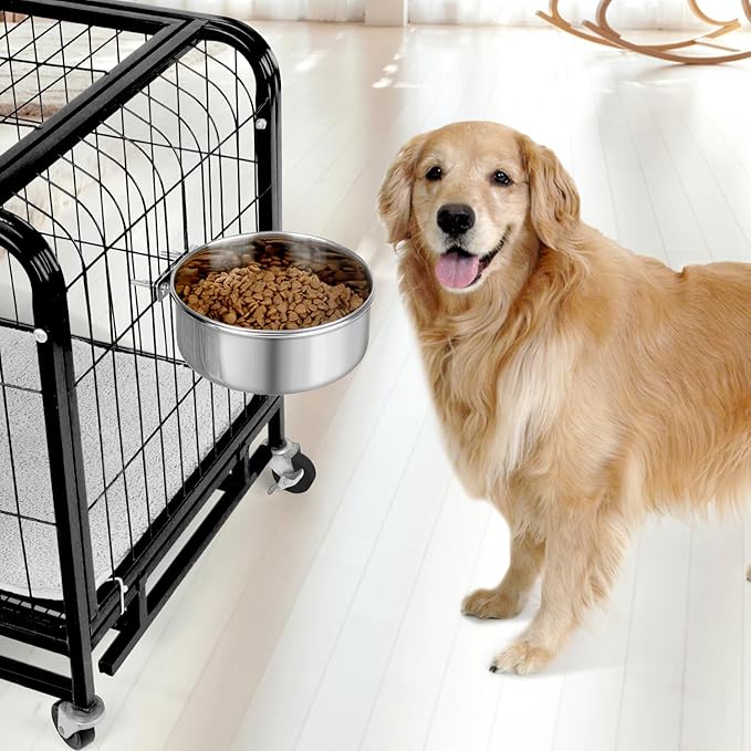 Dog Bowl Stainless Steel Dog Bowls Pet Hanging Food Water Bowl Cage Feeding Cup Feeder for Dogs Cats Rabbits Birds Small Animal (X-Large (2pcs)