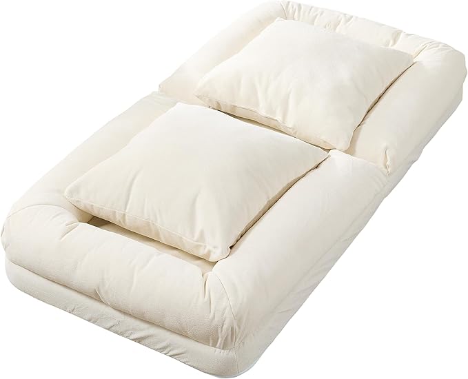 GarveeHome Human Dog Bed for Adult, Comfy Lazy Sofa Bed with 2 Pillows & 5 Adjustable Position, Chenille Upholstered Lounge Chair for Living Room Bedroom Beige