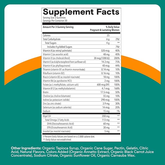 SmartyPants Prenatal Multivitamin Gummies - Improved Formula: Omega 3 (DHA/EPA), Methylfolate, Biotin, Vitamin D3, C, Vitamin B12, B6, Vitamin A, K & Zinc, Gluten Free, 90 Count (30 Day Supply)