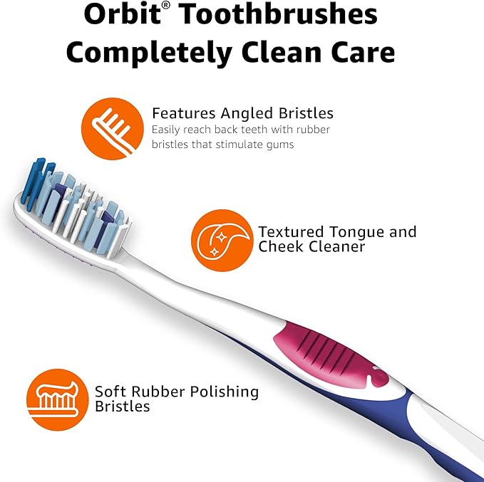 Amazon Basics Orbit Toothbrushes, Soft, Full, 4 Count, Assorted Colors (Previously Solimo) (Pack of 3)