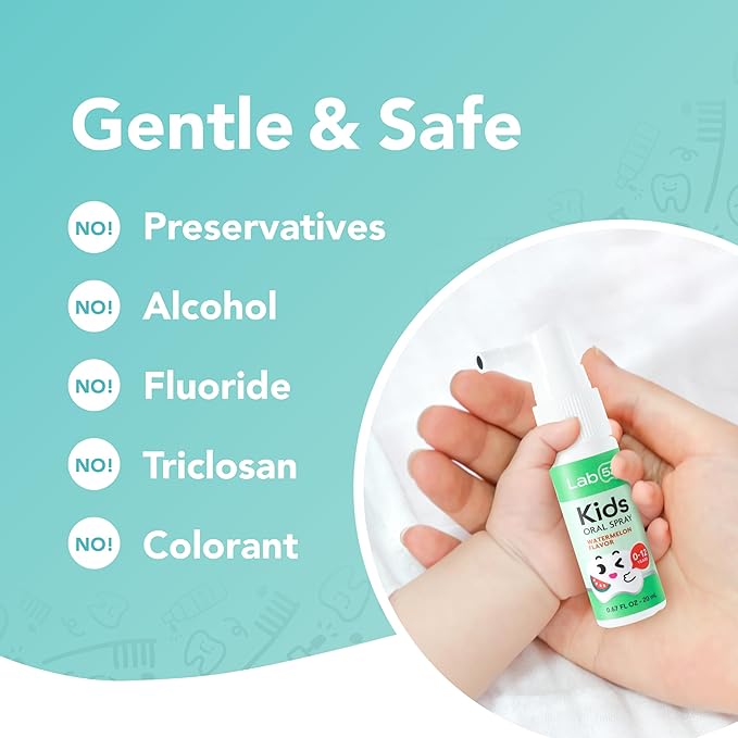LAB52 Kids Oral Spray Gift Box, Toddler Toothpaste Helper for Daily Oral Care and Fresh Breath, Children Approved with Fluoride Free for Newborn to Preschoolers, Xylitol Grape Flavor (3 Packs)