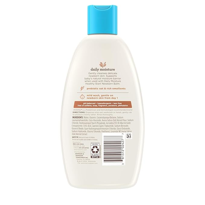Aveeno Baby Healthy Start Nourishing Newborn Wash, Hypoallergenic Baby Body Wash with Prebiotic Oat Gently Cleanses Delicate Newborn Skin, Fragrance-Free, Tear-Free, Paraben-Free, 8 fl. oz
