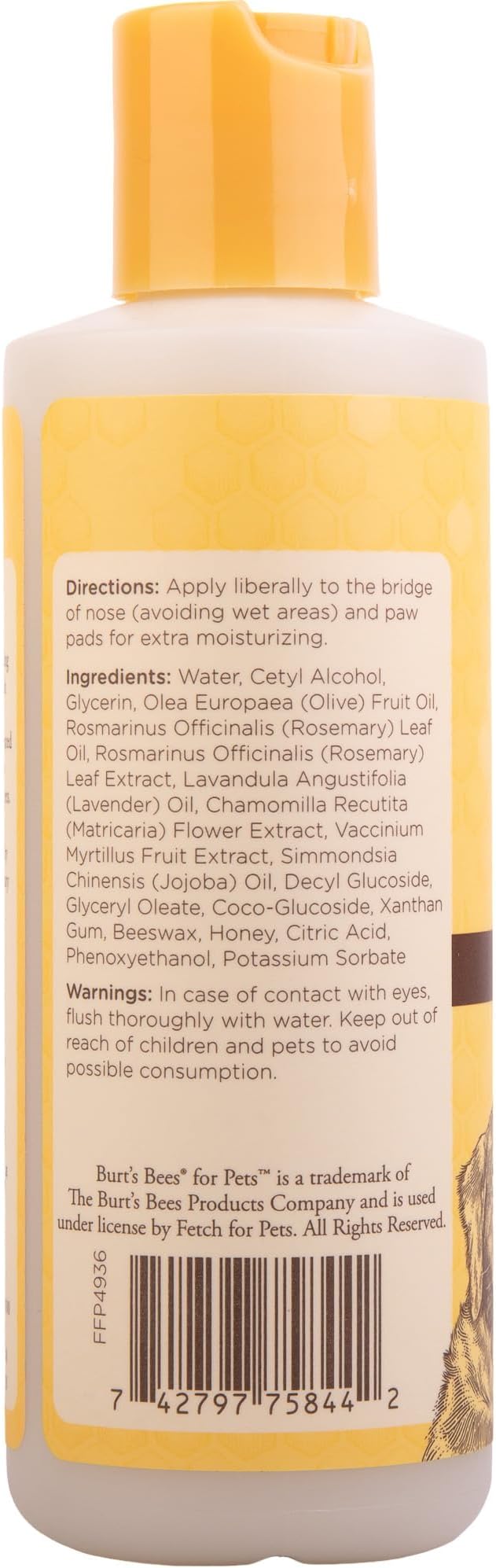 Burt's Bees for Pets Dog Paw and Nose Lotion with Rosemary and Olive Oil, Moisturizing Paw Balm for Dry Cracked Pads and Dog Nose Butter Moisturizer, Paw Lotion for Dogs Skin Care, 4 Fl Oz - 2 Pack