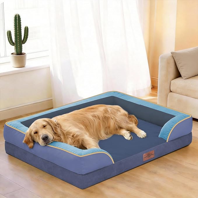 Comfort Expression Orthopedic Dog Bed for Large Dogs 36x27 Inch, Waterproof Egg Crate Foam Large Pet Bed with Removable Bolsters, Dog Couch with Washable Cover & Non-Slip Bottom, Hidden Bay