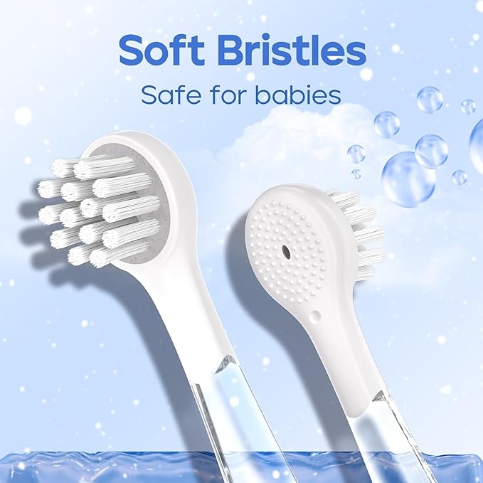 SEAGO Toddler Electric Toothbrushes for Baby Ages 0-3 Years, Baby Toothbrush with Smart Timer and Suction Base, 4 Replacement Brush Heads SG-513 (Navy-C)