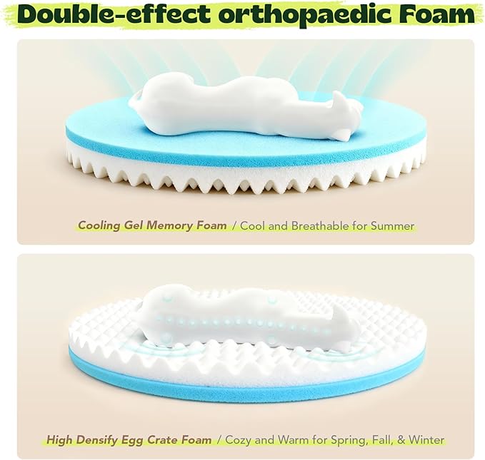 Orthopaedic Round Dog Beds for Large Dogs Washable with Removable Cover,Extra Comfort Calming Foam Cooling Gel Pet Bed with Waterproof Plush Cushion,Fluffy Anti Anxiety Cuddler for Sleep 36 Inch,Grey