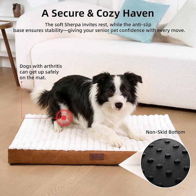 Orthopedic Dog Bed with Firm High-Density Egg Crate Foam,Soft Short Plush Surface Pet Beds,Machine Washable with Removable Cover & Non-Slip Bottom for Medium Breeds (Brown, 29" L x 18" W x 3" H)