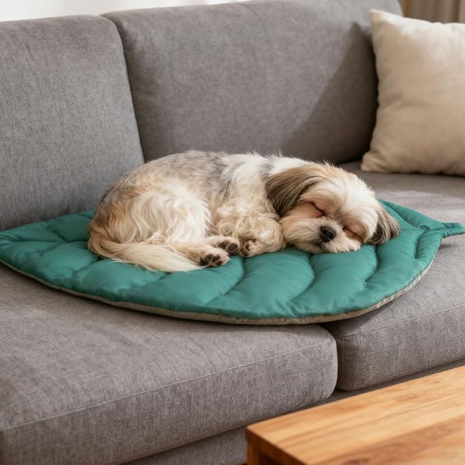 SCENEREAL Outdoor Dog Bed - Waterproof Reversible Leaf Mat 43x26, Portable Foldable Pet Bed for Small/Medium Dogs & Cats, All-Weather for Camping & Travel
