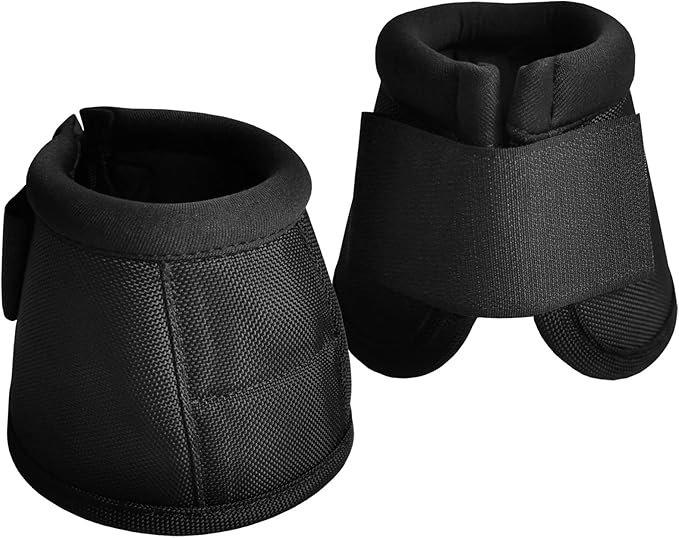 Equine Ballistic Overreach Bell Boots - No-Turn Horse Hoof Protection Boots (Sold in Pairs) - Black, Large