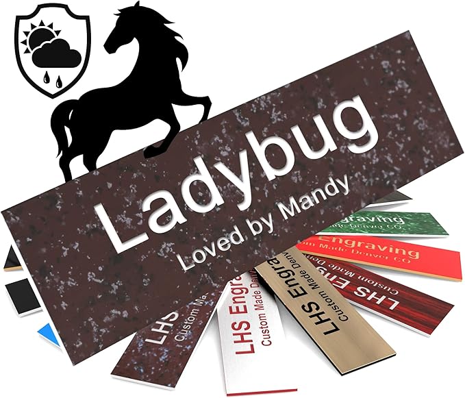Personalized Horse Stall Name Plates, 2x8 Horse Stall Signs with Adhesive, All Weather UV Protected, Cranberry Marble Pattern Plastic White Letters - Made in USA - S5