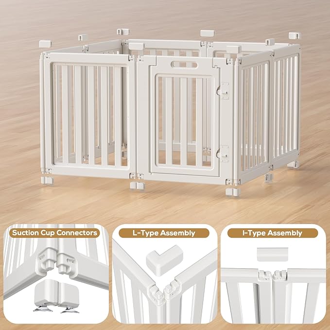 Clear Dog Play Pen,Pet Playpen with Door,Easy to Clean and Install Puppy pens for Both Indoor and Outdoor use (White, 23.6 inch Height, 8 Panels)