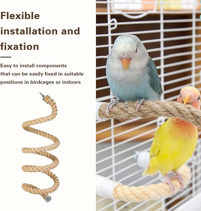 3pcs Bird Rope Perch for Parrots,Bird Cage Climbing Rope Toys Accessories,Bendable Climbing,Bendable Natural Jute Boing with Pine Wood and Stainless Steel Mount,Parakeet Lovebirds(Natural Jute)