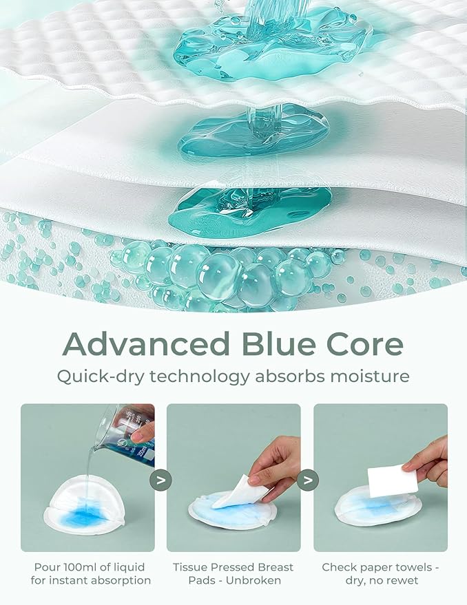Momcozy Bamboo Disposable Nursing Pads, Advanced Blue Core for Ultra-Absorbent, Leakproof & 3D Design, Biodegradable for Sensitive Skin, Individually Wrapped, 80 Count