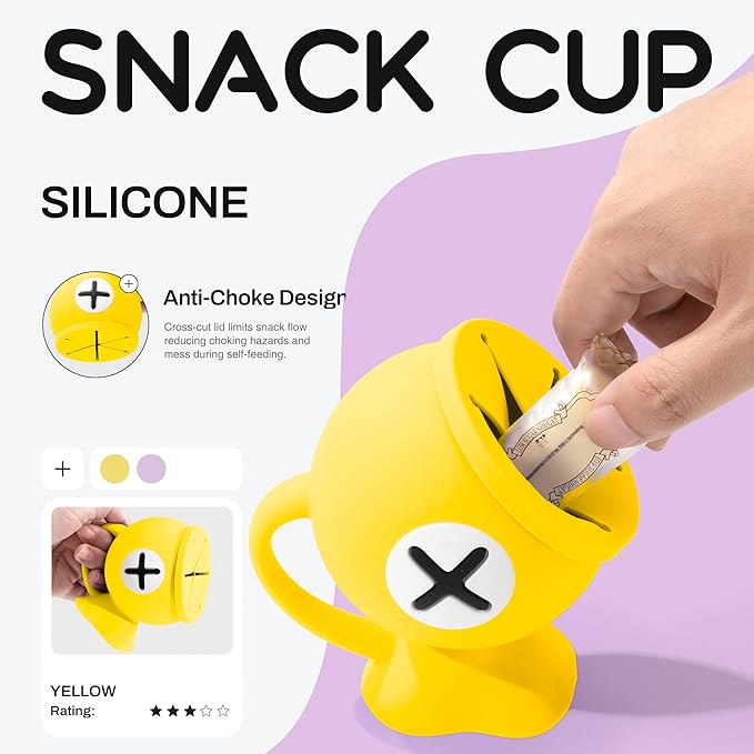 Li&Zhao Toddler Snack Cups - Baby Snack Containers Silicone Snack Cups for Toddlers Spill Proof Baby Food Catcher for Toddlers and Babies(Yellow)