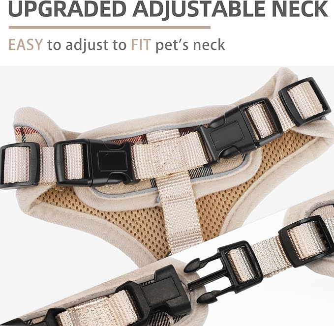 PUPTECK Soft Mesh Dog Harness and Leash Set Pet Puppy Cat Adjustable Reflective Padded Vest No Pull Harnesses, Beige, S